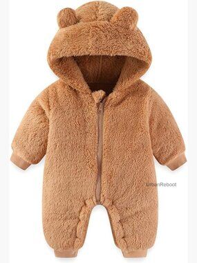 Newborn Baby Bear Fleece Romper Jumpsuit Snowsuit Winter Clothes